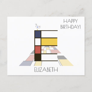 Postal Monograma de estilo de arte moderno. Letra E