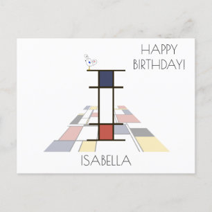 Postal Monograma de estilo de arte moderno. Letra I