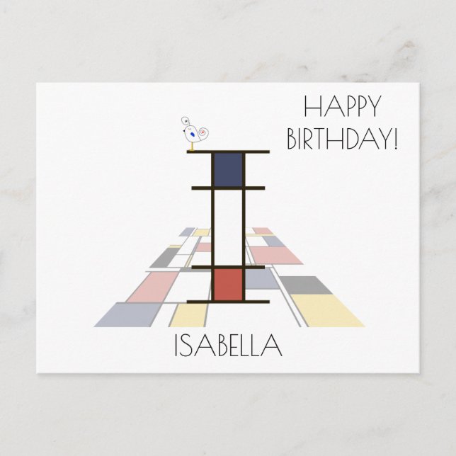 Postal Monograma de estilo de arte moderno. Letra I (Anverso)