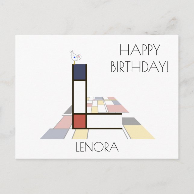 Postal Monograma de estilo de arte moderno. Letra L (Anverso)