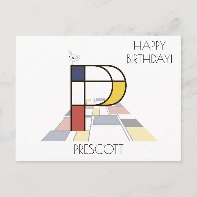 Postal Monograma de estilo de arte moderno. Letra P (Anverso)