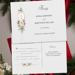 Postal Monograma de Floral de Navidad Simplemente Elegant
