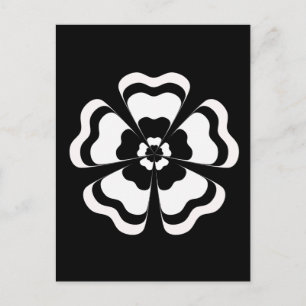Postal Monograma de forma de flor blanca negra