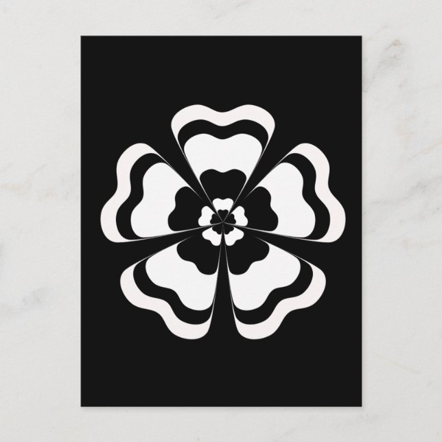 Postal Monograma de forma de flor blanca negra (Anverso)