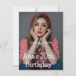 Postal Monograma de foto feliz cumpleaños 20 gris blanco 