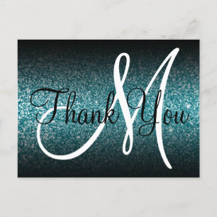 Postal Monograma de Gracias con Brillo Teal y Sombra Negr