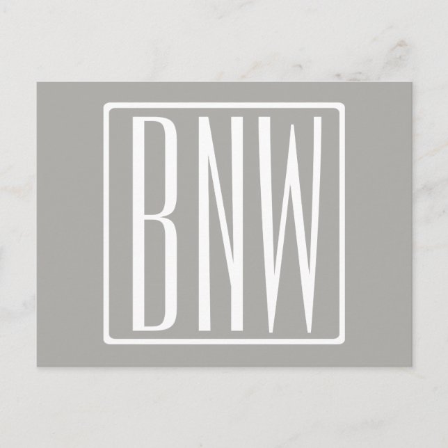 Postal Monograma de Iniciales | Blanco Sobre Gris Claro (Anverso)