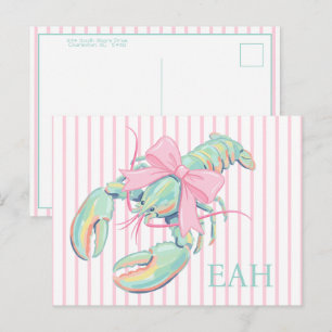 Postal Monograma de Langosta Acuarela Pastel Elegante
