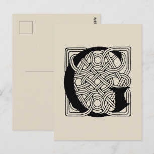 Postal Monograma de letra G con nudo celta vintage