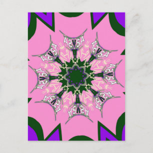 Postal Monograma de Moda Floral Cuta Negra y Rosa