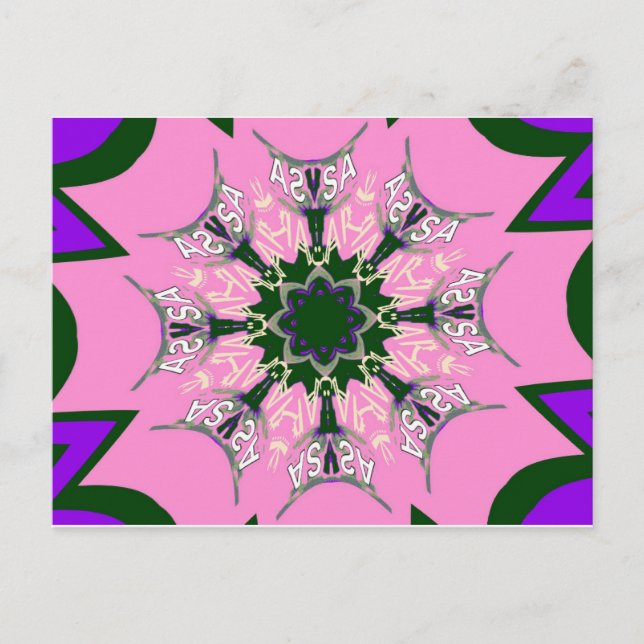 Postal Monograma de Moda Floral Cuta Negra y Rosa (Anverso)