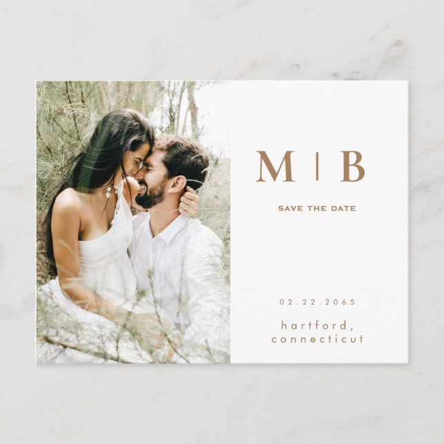 Postal Monograma de oro simple foto blanca Guardar la fec (Anverso)