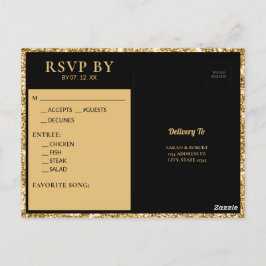 Postal Monograma de Purpurina negro y oro Boda inicial RS
