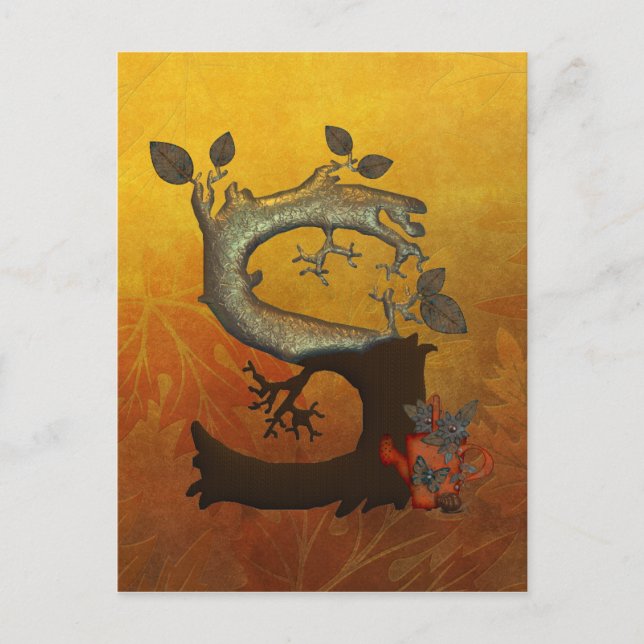Postal Monograma del árbol de otoño S (Anverso)