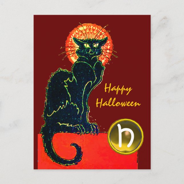 POSTAL MONOGRAMA DEL PARTIDO GATO HALLOWEEN NEGRO (Anverso)