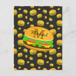 Postal Monograma del patrón de hamburguesa delicioso de G