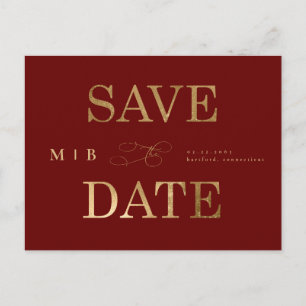 Postal Monograma dorado Boda Roja Profunda Salven la fech