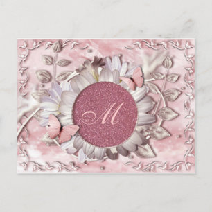 Postal Monograma elegante de mariposa floral