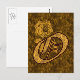 Postal Monograma Elegante Inicial O Flor de Peonía Dorada