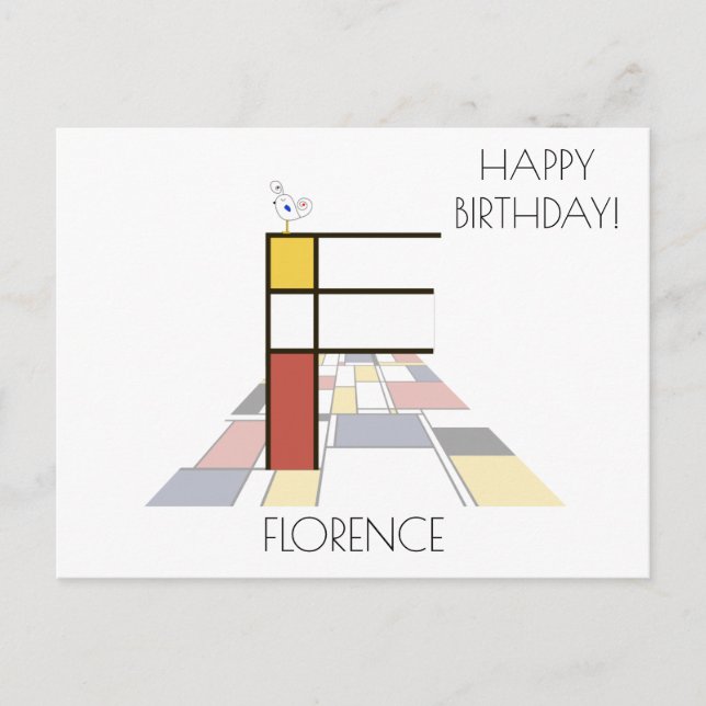 Postal Monograma estilo arte moderno. Letra F (Anverso)