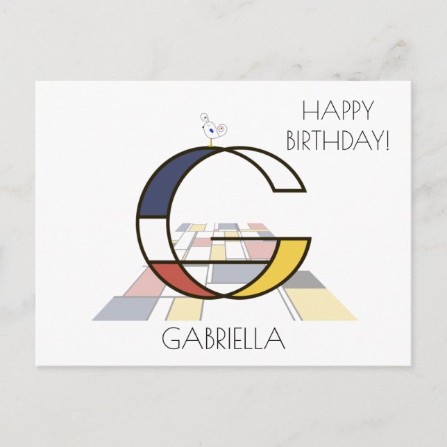 Postal Monograma estilo arte moderno. Letra G (Anverso)