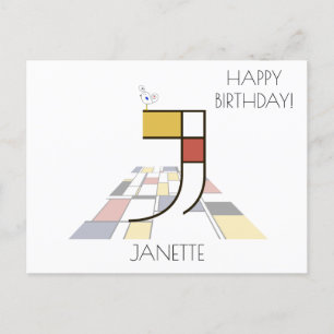 Postal Monograma estilo arte moderno. Letra J