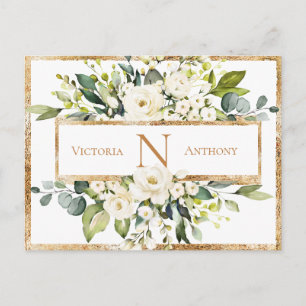 Postal Monograma Floral Verde Dorado Blanco Reserva la Fe