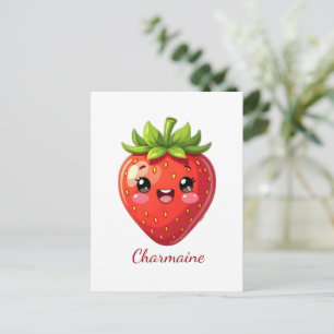 Postal Monograma fresa kawaii linda