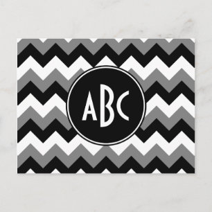 Postal Monograma Gris Negro y Blanco Zigzag