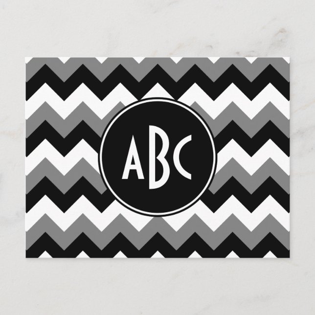 Postal Monograma Gris Negro y Blanco Zigzag (Anverso)