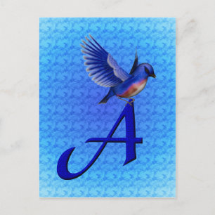 Postal Monograma Inicial A Pájaro Azul