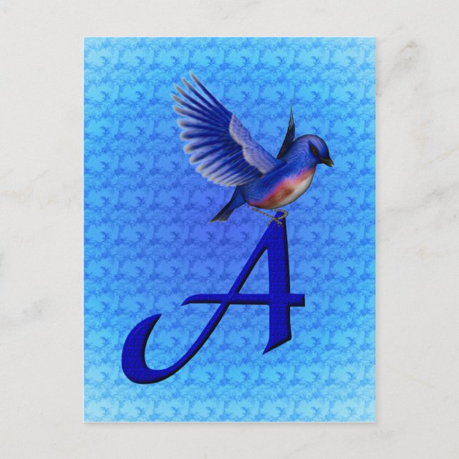 Postal Monograma Inicial A Pájaro Azul (Anverso)