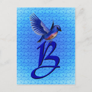Postal Monograma inicial B Elegante Pájaro Azul