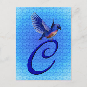 Postal Monograma inicial C Elegante Pájaro Azul