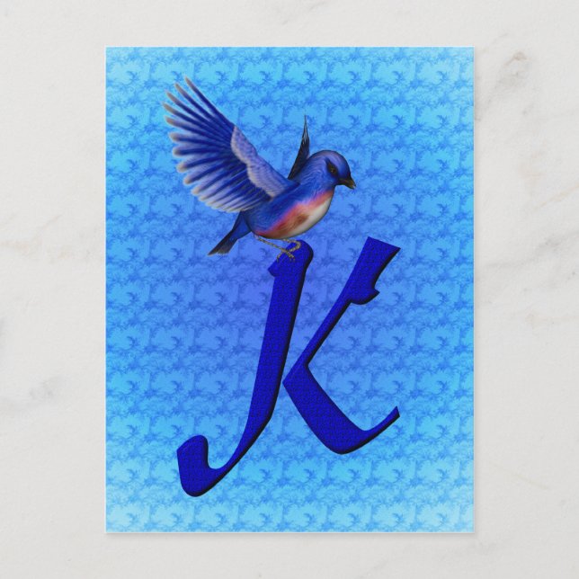 Postal Monograma inicial K Bluebird elegante (Anverso)