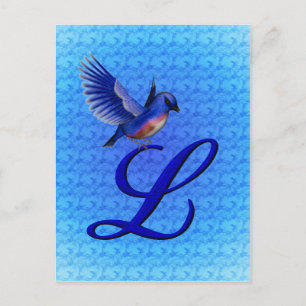 Postal Monograma inicial L Elegante Pájaro Azul