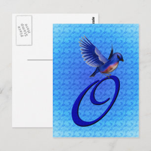 Postal Monograma Inicial O Elegante Pájaro Azul