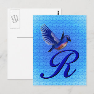 Postal Monograma inicial R Bluebird elegante