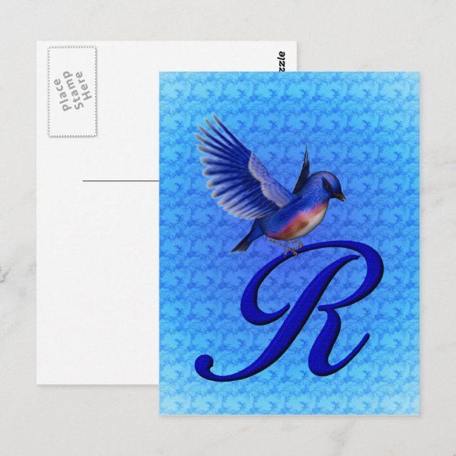 Postal Monograma inicial R Bluebird elegante (Anverso / Reverso)