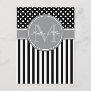 Postal Monograma moderno con estripas polkadot