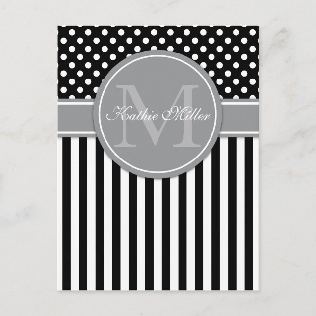 Postal Monograma moderno con estripas polkadot (Anverso)