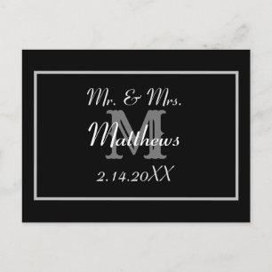Postal Monograma Negro Novia Novio Fecha Boda Gracias