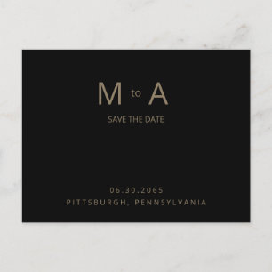 Postal Monograma Negro y Dorado de Boda Save the Date
