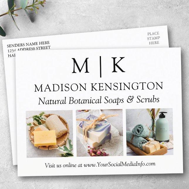 Postal Monograma o Añadir logotipo comercial 3 Fotos (Edit to Customize text, colors and more.)