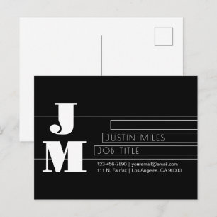 Postal Monograma personalizable retro-moderno en blanco y