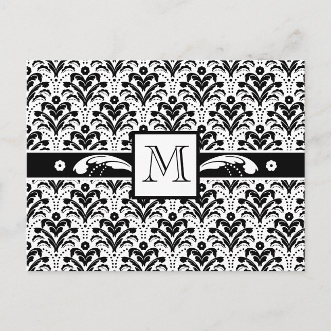 Postal Monograma Personalizado elegante Art Deco Floral D (Anverso)
