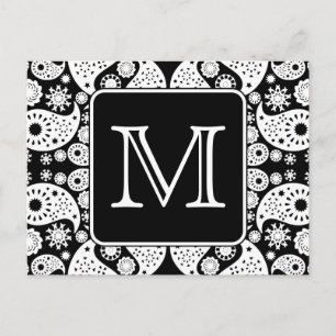 Postal Monograma personalizado sobre patrón paisley monoc