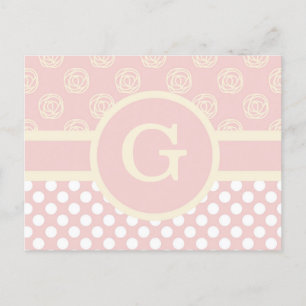 Postal Monograma Personalizado único Punto de Polka y Ros