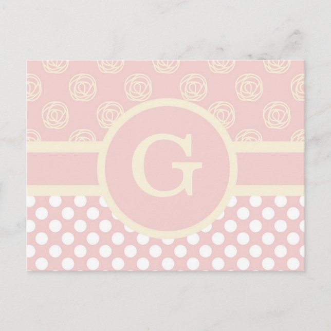 Postal Monograma Personalizado único Punto de Polka y Ros (Anverso)