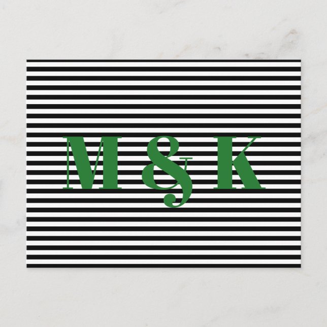Postal Monograma personalizado verde rayas negras y blanc (Anverso)